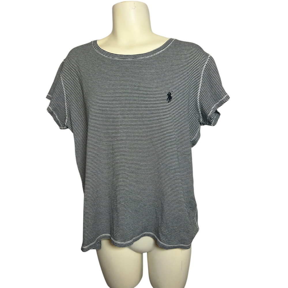 Lauren Ralph Lauren Embroidered logo Striped White & B Short Sleeve XLarge XL